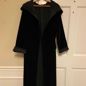 Reverible Velour Black Hooded Evening Coat